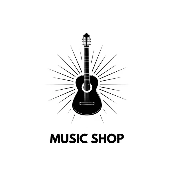 Icono de guitarra vector, Instrumento musical acústico. Logo de la tienda de música. Ilustración vectorial . — Vector de stock