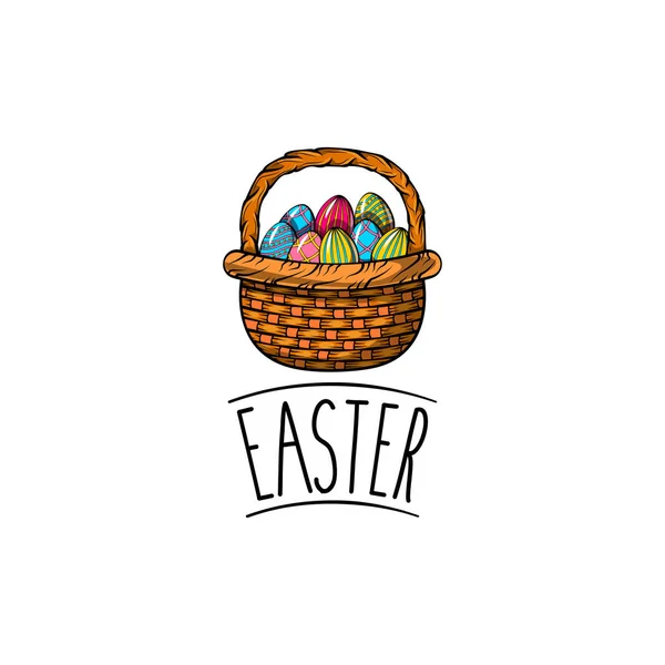 Vecteur - panier d'œufs de Pâques. Panier avec oeufs de Pâques . — Image vectorielle