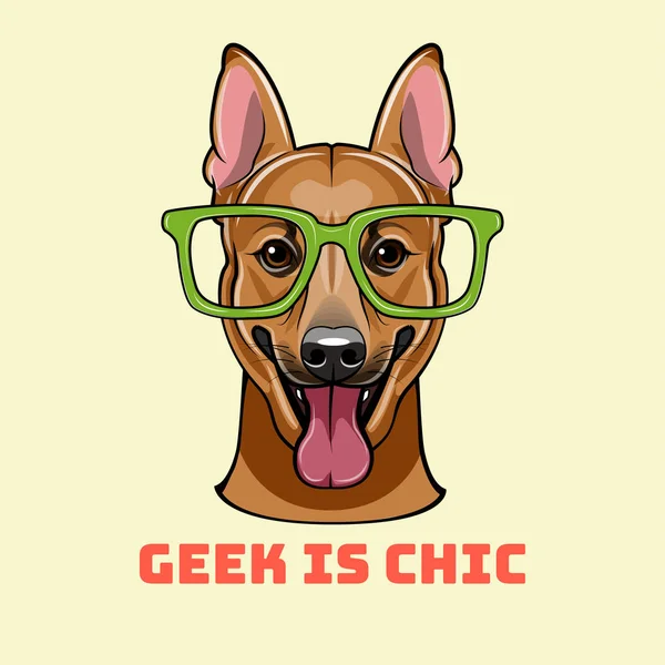 Chien de berger en lunettes intelligentes. Portrait de geek berger allemand. Illustration vectorielle . — Image vectorielle