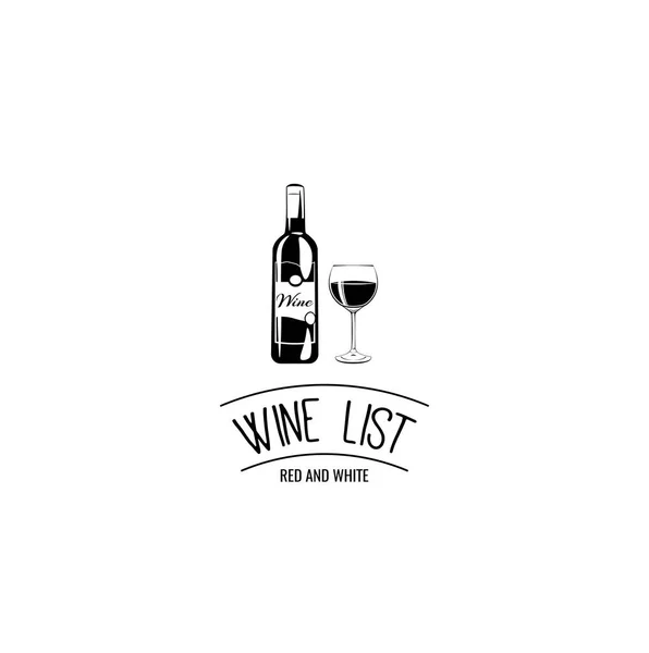 Wine list design. Wine bottle and glass. Alcohol menu. Bar and pun design. Vector illustration. — Stock Vector