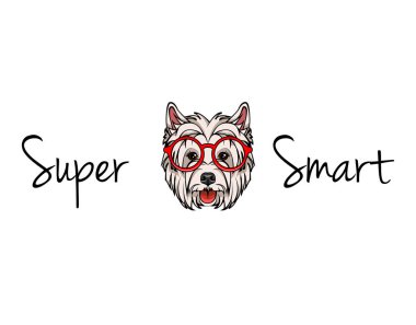 Batı dağlık beyaz korkunç geek. Köpek kırmızı akıllı gözlük. Vektör çizim.