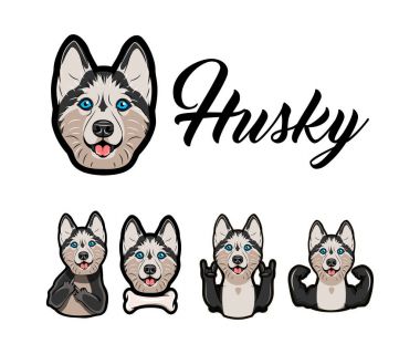 Siberian dış yapraklar farklı hareketleri ve kemik ile. Orta parmak, musculs, boynuzları. Vektör.