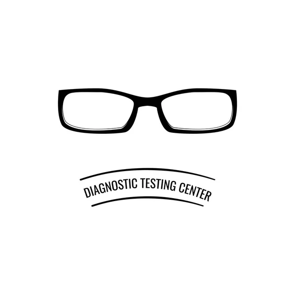 Glasögon-ikonen. Fiberoptiska glasögon. Diagnostiska test center text. Vektorillustration. — Stock vektor