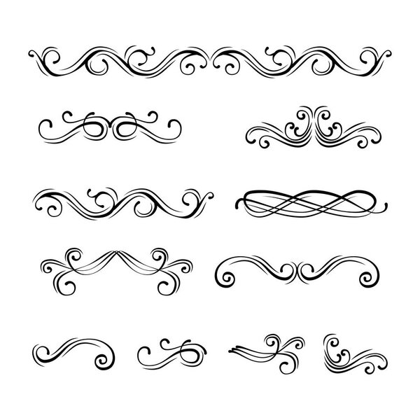 Swirl scroll elements. Text dividers hand drawn design elements. Vector illustration.