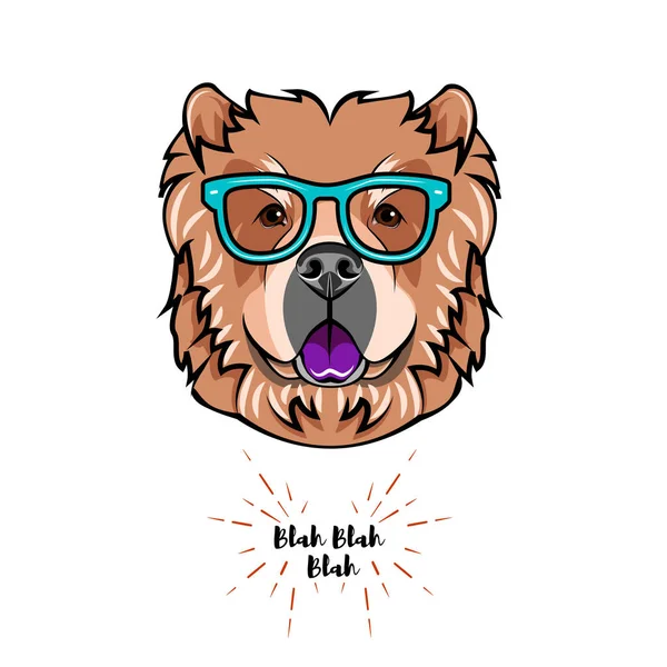 Chow chow chien portant des lunettes intelligentes. Un geek de chien. Illustration vectorielle . — Image vectorielle