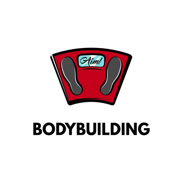 Weging schalen in rode kleur pictogram. Vectorillustratie. Bodybuilding tekst. — Stockvector