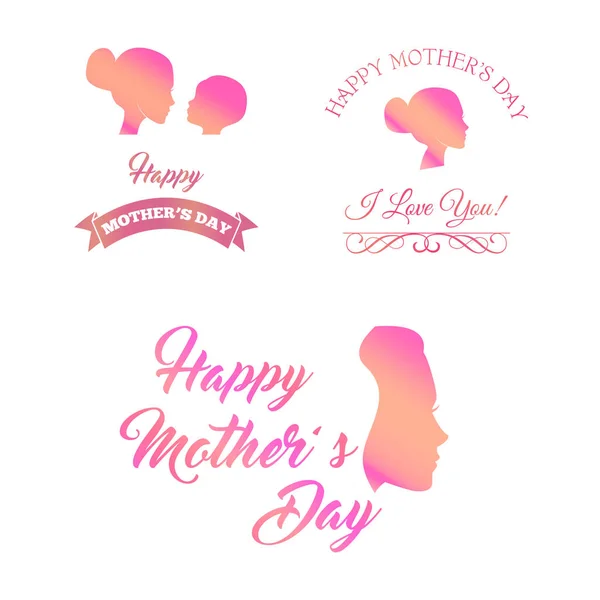 Conjunto de símbolos de silueta de madre y bebé. Feliz Día de la Madre iconos. Vector . — Vector de stock