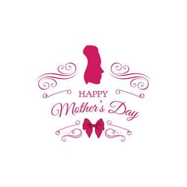 Anneler günü kartı. Bayanlar siluet. Swirls, süslü çerçeve ve yay. Vektör.