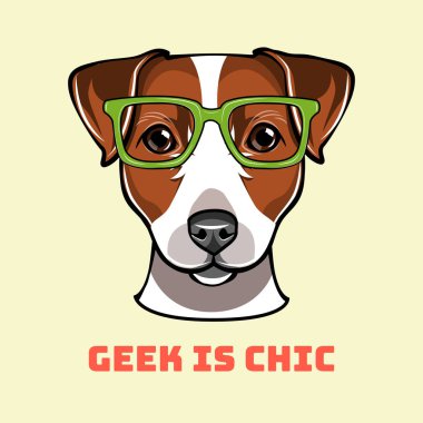 Jack Russell Terrier geek. Köpek akıllı gözlük. Vektör çizim.