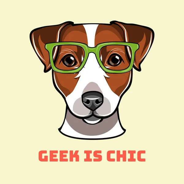 Jack Russell Terrier geek. Dog in smart glasses. Vector illustration. — Stock Vector