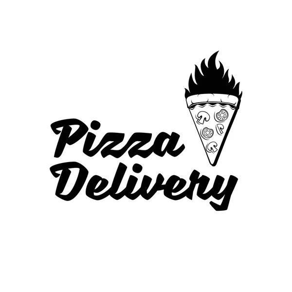 Templat desain logo pizza. Simbol kreatif Pizzeria. Potongan pizza terbakar. Vektor . - Stok Vektor
