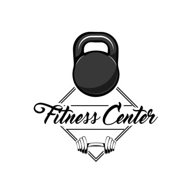 Spor salonu simgesi. Dumbbell simgesi. Halter simgesi. Fitness Merkezi logo etiket amblemi. Vektör dosyası.