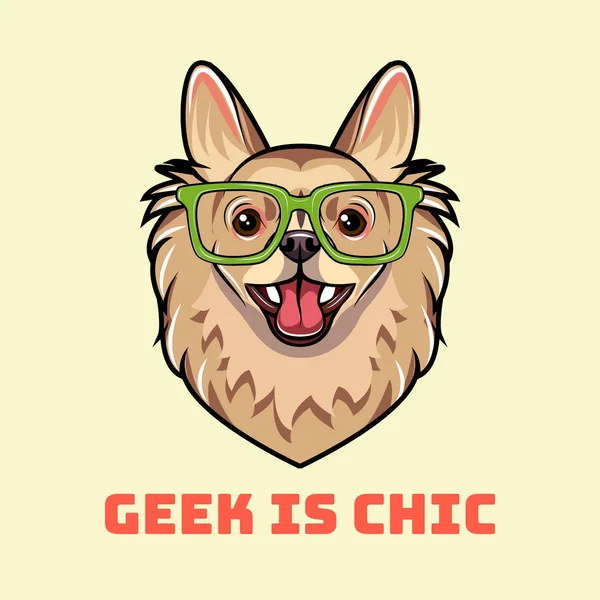 Chihuahua chien geek. Chien en lunettes intelligentes. Geek en inscription chic. Vecteur . — Image vectorielle