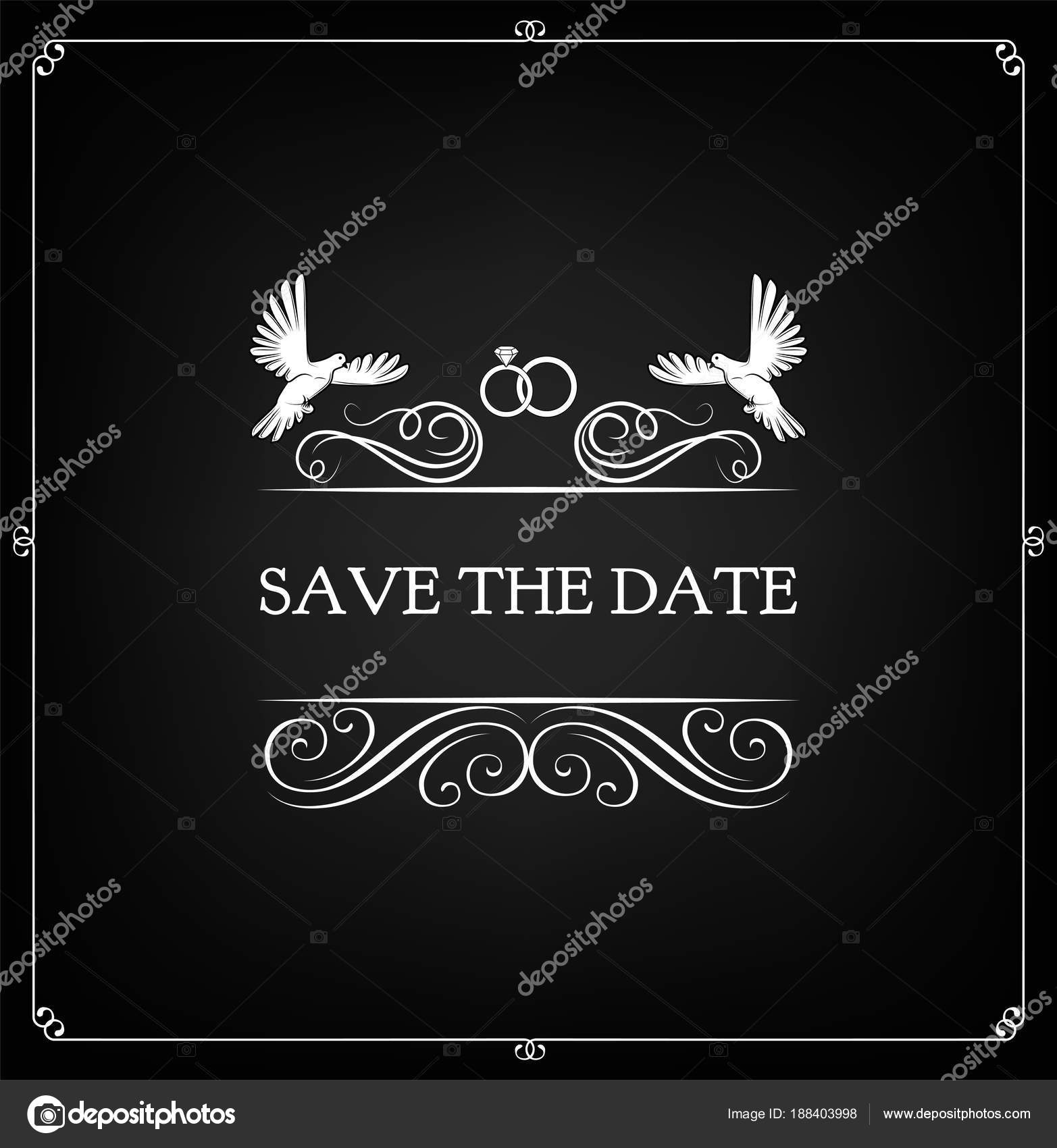 날짜를 저장 합니다. 결혼식 초대장입니다. 다이아몬드 반지, 소용돌이, 비둘기. 벡터. 스톡 벡터 - ©lh 188403998, image size:1565x1700