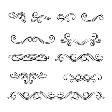 Dekoratif Kenarlıklar ve güzelleşmek vintage sayfa bölücüler., Kraliyet süsleme. Vektör.