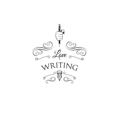 Yumruk tüy kalem. İşareti logo yazmak. Yazıt yazma seviyorum. Vektör çizim.