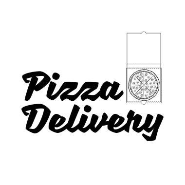 Pizza teslim logosunu görmeniz gerekir. Pizza kutusu şablonu. Vektör çizim.