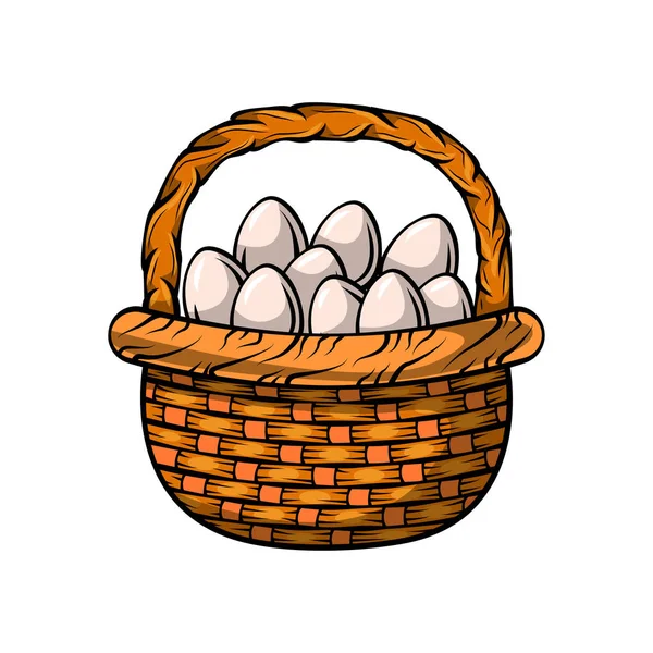 Тканая корзина с пасхальными яйцами, декоративный элемент, векторная иллюстрация мультфильмов . — стоковый вектор