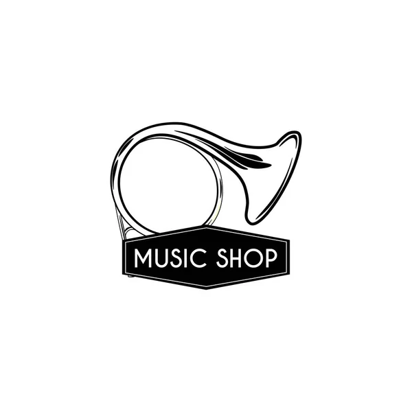 Icono de cuerno francés. etiqueta del logotipo de la tienda de música. Vector . — Vector de stock