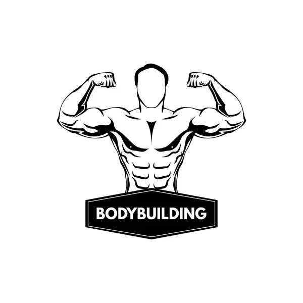 Sportman, bodybuilding etiket. Fitness-logo. Gespierde man. Vectorillustratie — Stockvector
