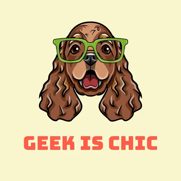 Pies Degenerat. Cocker spaniel angielski w inteligentne okulary. Spaniel geek. Wektor. — Wektor stockowy