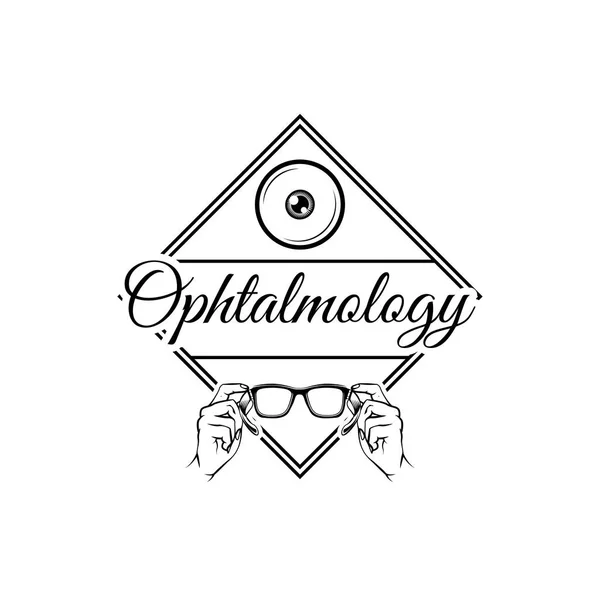 Icono del ojo, anteojos. Inscripción oftalmológica. Logo óptico. Ilustración vectorial — Archivo Imágenes Vectoriales