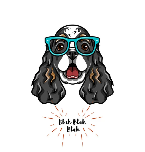 Cocker Spaniel en gafas inteligentes. Geek perro. Ilustración vectorial . — Vector de stock