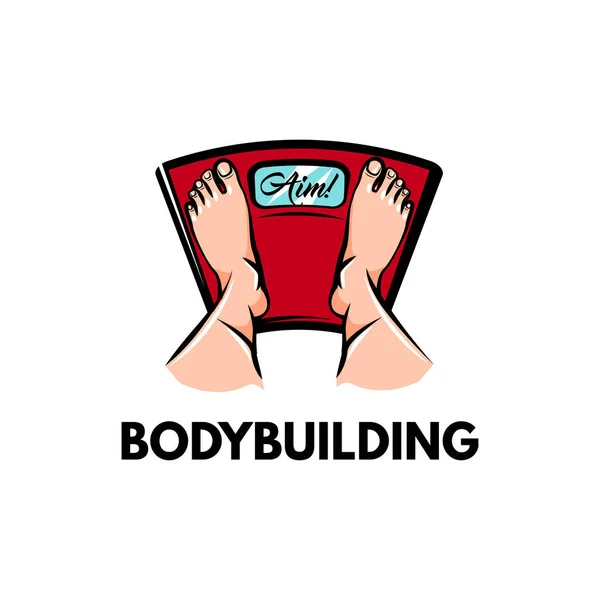 Voeten op weegschalen. Bodybuilding tekst. Vectorillustratie. — Stockvector