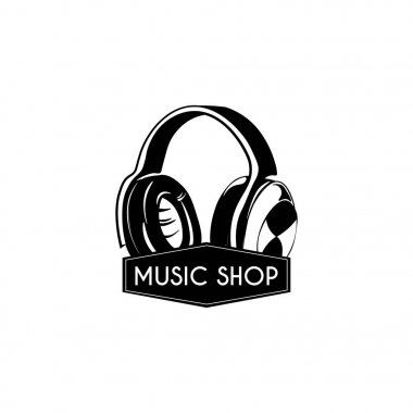 kulaklık simgesi. Müzik dükkanı logosunu görmeniz gerekir. Müzik mağazası etiket. Vektör.