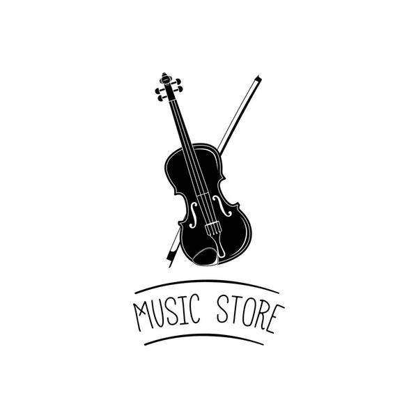 Violin music instrument with bow. Music store logo. Vector. — Stock Vector