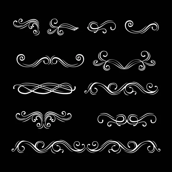 Virvlar, lockar, blomstra filigran element set. Dividers.Vector illustration. Kalligrafi design. — Stock vektor