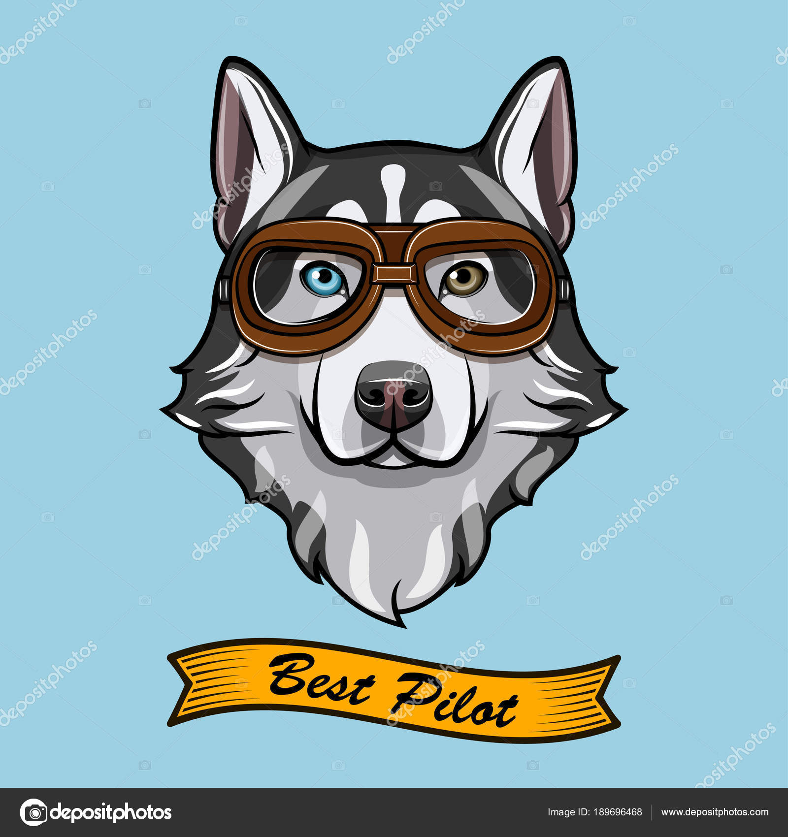 Siberian husky dog pilot. Aviators glasses. Pilot glasses. Vector. Stock Vector Image by ©lh