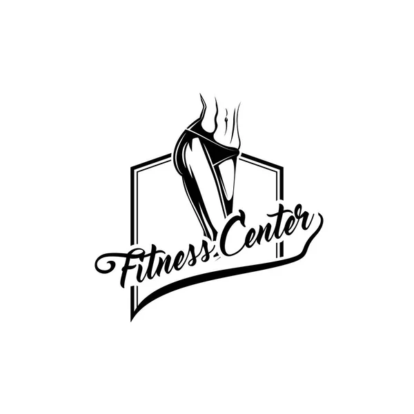 Cuerpo de mujer atlética. Etiqueta del emblema del logotipo del club de fitness. Vector . — Vector de stock