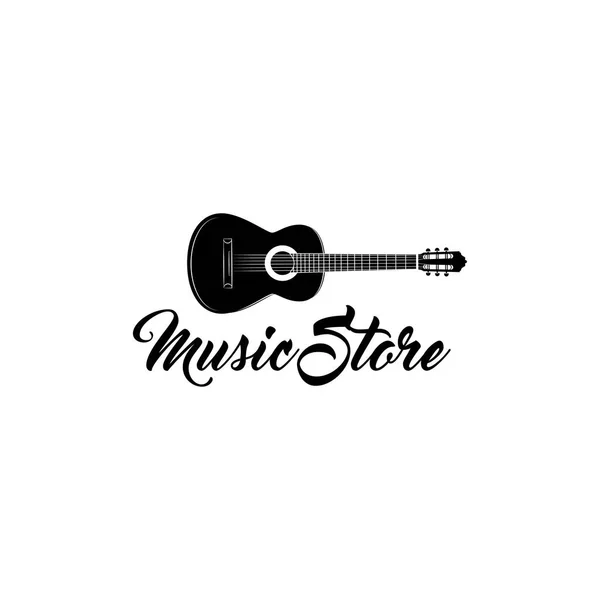 Guitarra. Instrumento musical. Etiqueta logo tienda de música. Icono musical. Vector . — Vector de stock