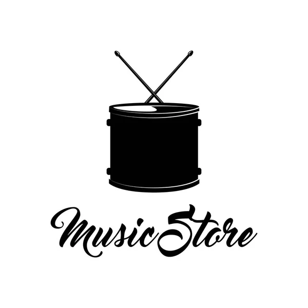 Tambor. Logo de la tienda de música. Instrumento musical. Insignia musical. Vector . — Archivo Imágenes Vectoriales