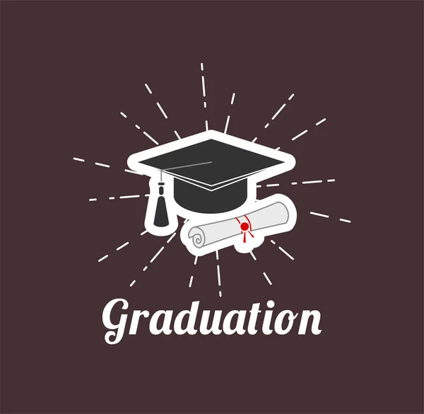 Tapa de graduación. Diploma. Sombrero de graduación. Símbolo de graduados. Vector . — Archivo Imágenes Vectoriales