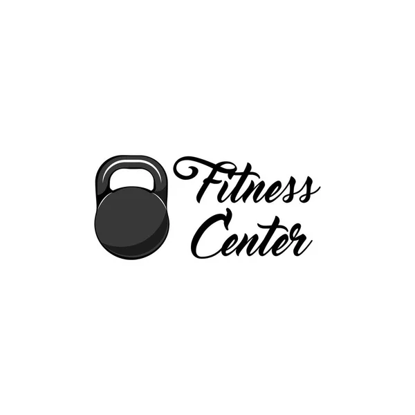 Kettlebell icône centre de remise en forme logo étiquette. Insigne sportif. Vecteur . — Image vectorielle