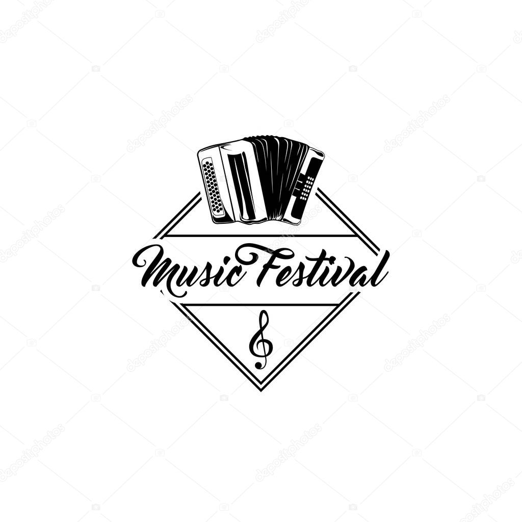 Bayan, accordion. Music festival shop store logo label. Musical instrument. Vector.