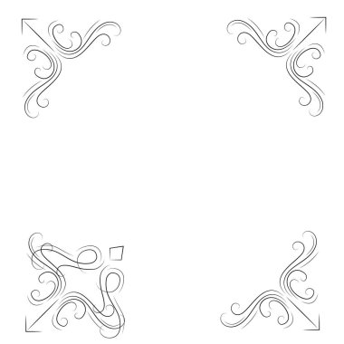 Dekoratif köşeler. Girdap Telkari kenarlıkları ayarlayın. Süslü güzelleşmek köşeleri. Vektör.