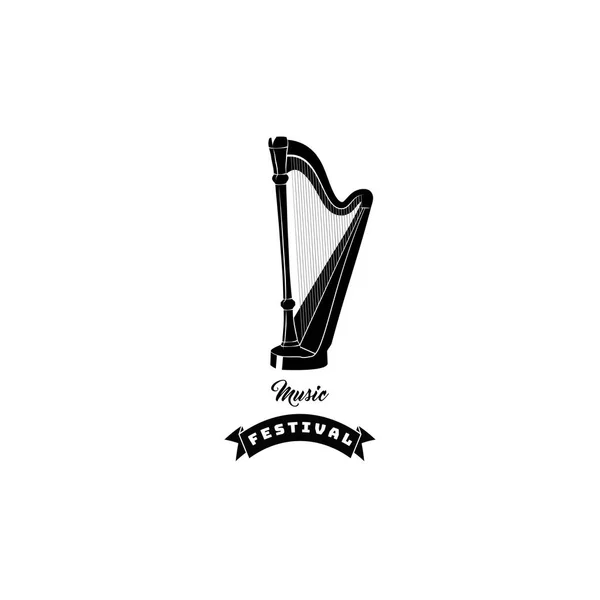 Harfu ikona. Logo festivalu Hudba. Hudební nástroj. Hudební obchod. Vektor. — Stockový vektor