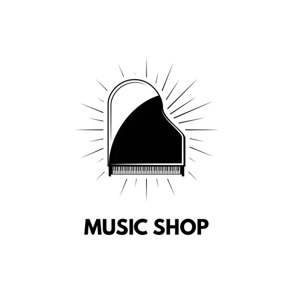 Icono del piano magnífico. etiqueta del logotipo de la tienda de música. Instrumento musical. Vector — Vector de stock