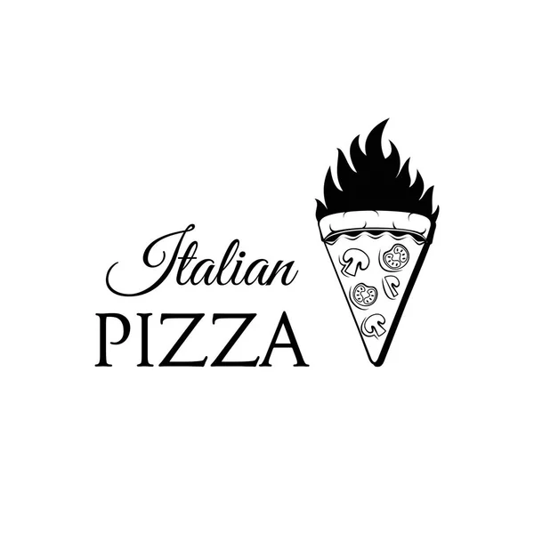 Kawałek pizzy. Ogień. Logo włoskiej pizzy. Pizzeria, Pizza dostawa konstrukcji. Wektor. — Wektor stockowy