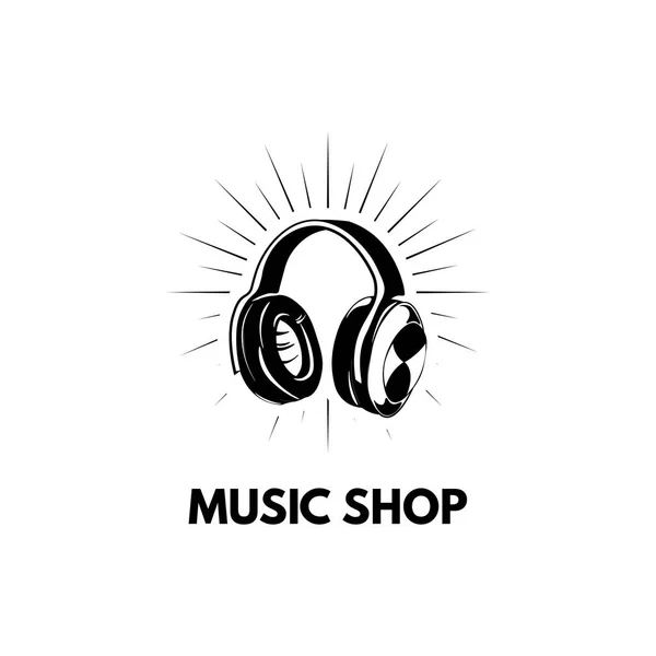 Icono de auriculares. etiqueta del logotipo de la tienda de música. Icono musical. Vector . — Vector de stock