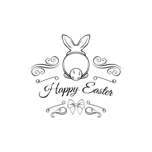 Lapin de Pâques, lapin de Pâques. Carte de vœux. Arc, tourbillons, éléments en filigrane. Vecteur . — Image vectorielle