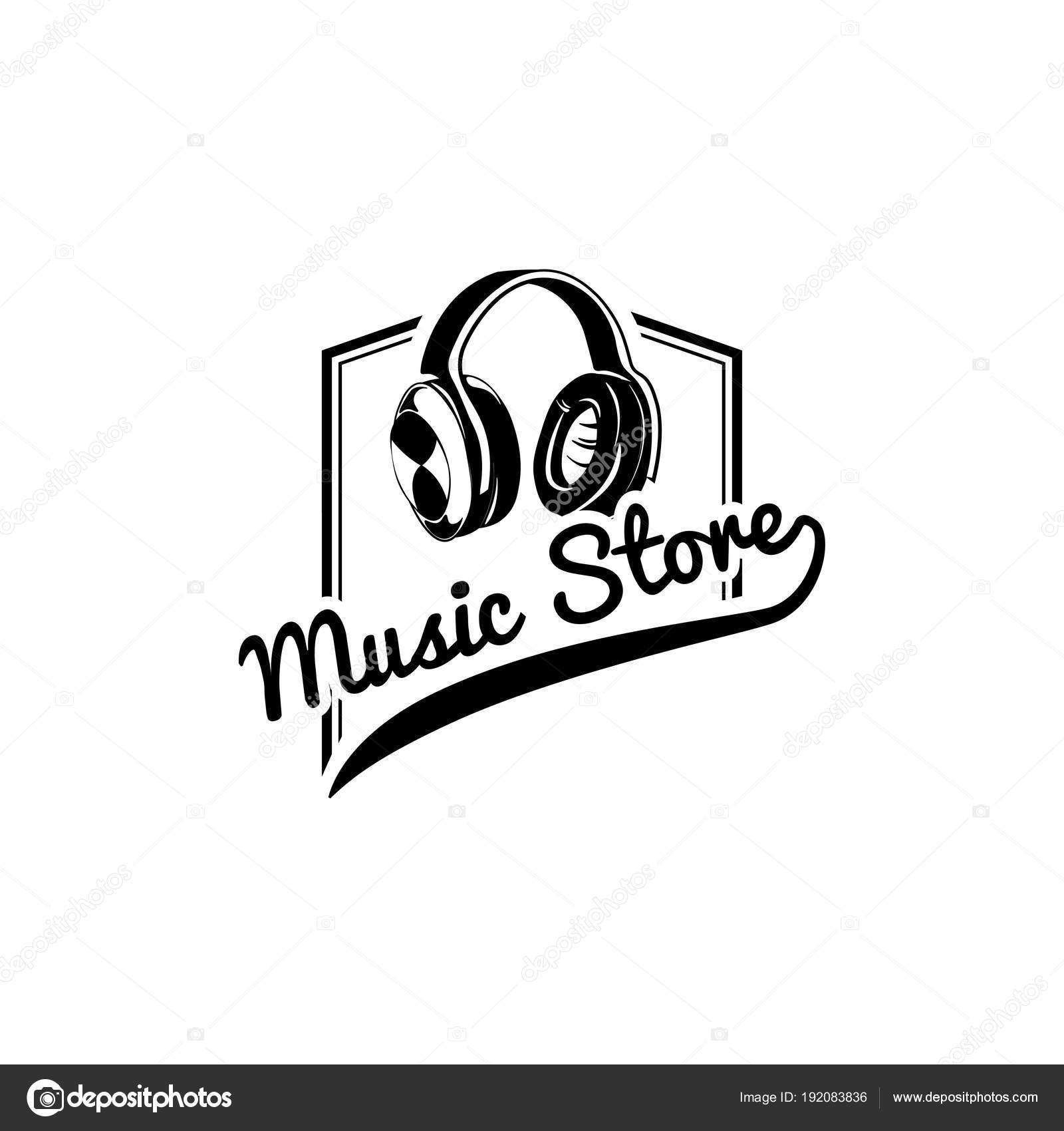 Headphones icon. Music store logo label Music device. Vector. Stock