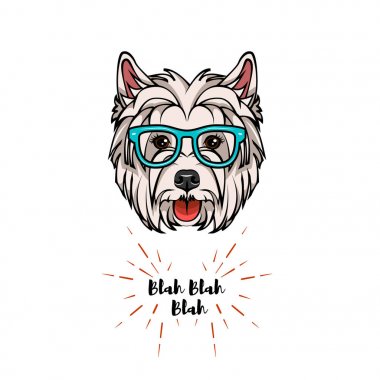 Batı dağlık beyaz korkunç geek. Akıllı gözlük. Akıllı köpek. Vektör.