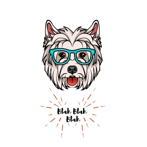ウエスト ・ ハイランド ・ ホワイト ・ テリアはオタクです。スマートなメガネ。利口な犬。ベクトル. — ストックベクタ