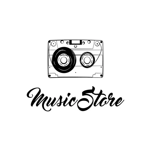 Icono de cassette de audio. Etiqueta lofo tienda de música. Insignia de música retro. Cinta vintage. Vector . — Vector de stock
