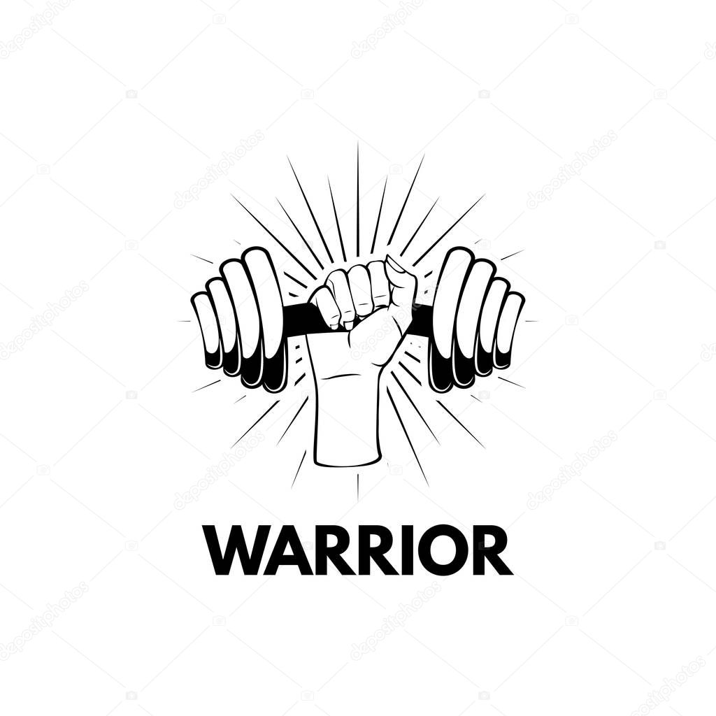 Dumbbell, Fist, Hand. Sport, Fitness Motivation Poster. Fitness center logo Vector illustration Beams