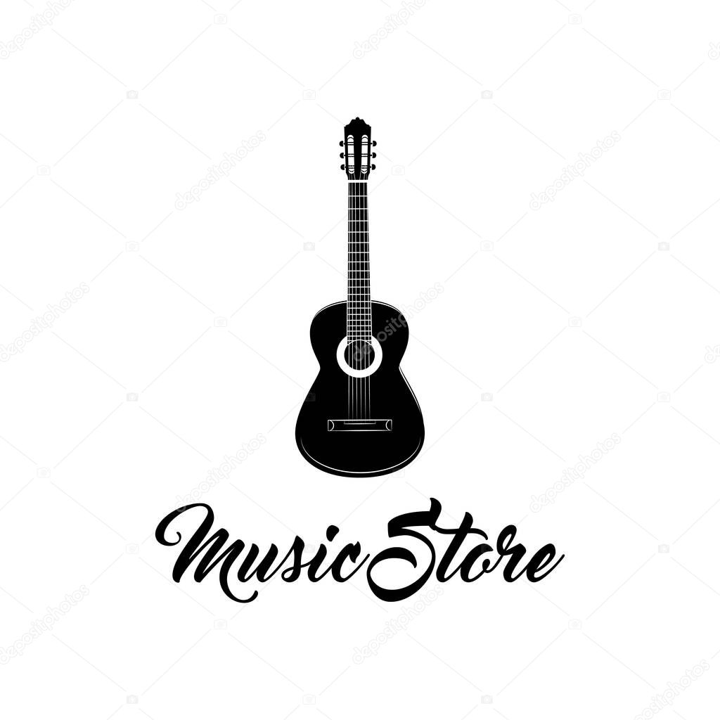Guitar icon. Music store shop logo label. Musical instrument. Vector.